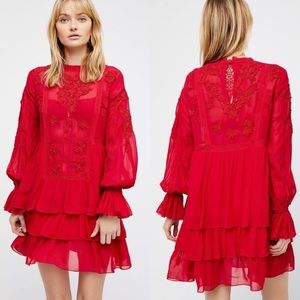 Free people fondant mini red raspberry tier dress
